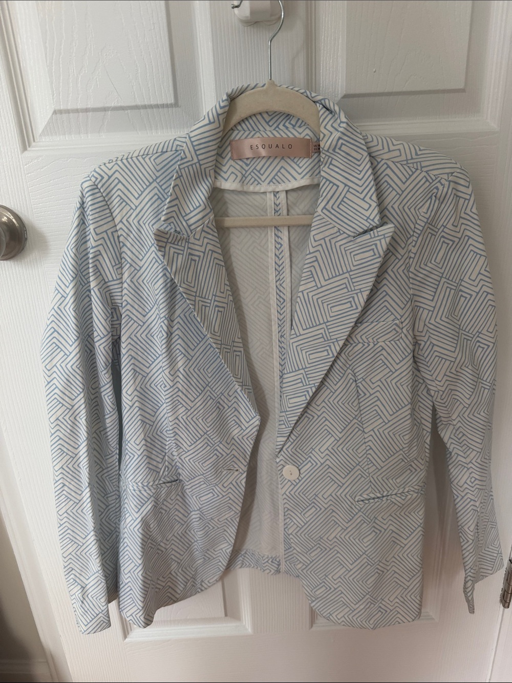 ESQUALO Light Blue & White Geometric Blazer